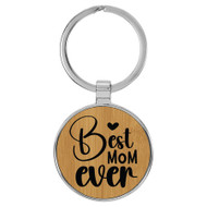Enthoozies Best Mom Ever Bamboo Laser Engraved Leatherette Keychain Backpack Pull - 1.5 x 3 Inches