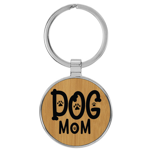 Enthoozies Dog Mom Bamboo Laser Engraved Leatherette Keychain Backpack Pull - 1.5 x 3 Inches