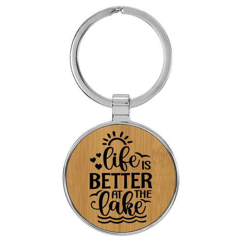 Enthoozies Life is Better at the Lake Bamboo Laser Engraved Leatherette Keychain Backpack Pull - 1.5 x 3 Inches
