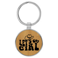 Enthoozies Let's Go Girl Bamboo Laser Engraved Leatherette Keychain Backpack Pull - 1.5 x 3 Inches