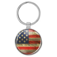 Distressed USA Flag Rustic Patriotism 1.5" x 3" Domed Keychain Backpack Pull