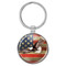 Distressed USA American Flag Eagle Flying Rustic 1.5" x 3" Domed Keychain Backpack Pull