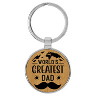 Enthoozies World's Greatest Dad Bamboo Laser Engraved Leatherette Keychain Backpack Pull - 1.5 x 3 Inches