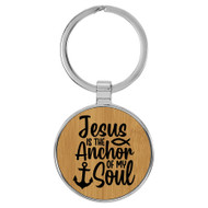 Enthoozies Jesus is the Anchor of My Soul Religious Bamboo Laser Engraved Leatherette Keychain Backpack Pull - 1.5 x 3 Inches
