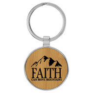 Enthoozies Faith Can Move Mountains Religious Bamboo Laser Engraved Leatherette Keychain Backpack Pull - 1.5 x 3 Inches