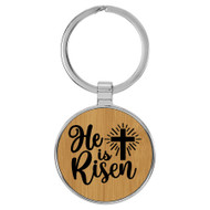 Enthoozies He Is Risen Religious Bamboo Laser Engraved Leatherette Keychain Backpack Pull - 1.5 x 3 Inches