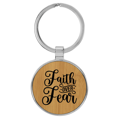 Enthoozies Faith Over Fear Religious Bamboo Laser Engraved Leatherette Keychain Backpack Pull - 1.5 x 3 Inches