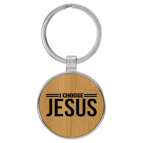 Enthoozies I Choose Jesus Religious Bamboo Laser Engraved Leatherette Keychain Backpack Pull - 1.5 x 3 Inches