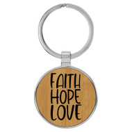 Enthoozies Faith Hope Love Religious Bamboo Laser Engraved Leatherette Keychain Backpack Pull - 1.5 x 3 Inches