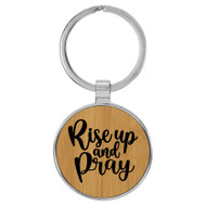 Enthoozies Rise up and Pray Religious Bamboo Laser Engraved Leatherette Keychain Backpack Pull - 1.5 x 3 Inches
