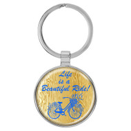 Enthoozies Life is a Beautiful Ride! Blue Cycling Bicycle 1.5" x 3.5" Domed Keychain