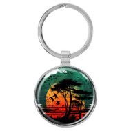 Enthoozies Beach Tree Sunset  1.5" x 3.5" Domed Keychain Backpack Pull v1
