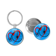 Enthoozies Love Cycling Biking Penny Farthing Aqua 1.5" x 3.5" Domed Keychain Backpack Pull and 1.5" Pinback Button