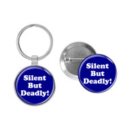 Enthoozies Silent But Deadly! Fart Dark Blue 1.5" x 3" Domed Keychain Backpack Pull and 1.5" Pinback Button