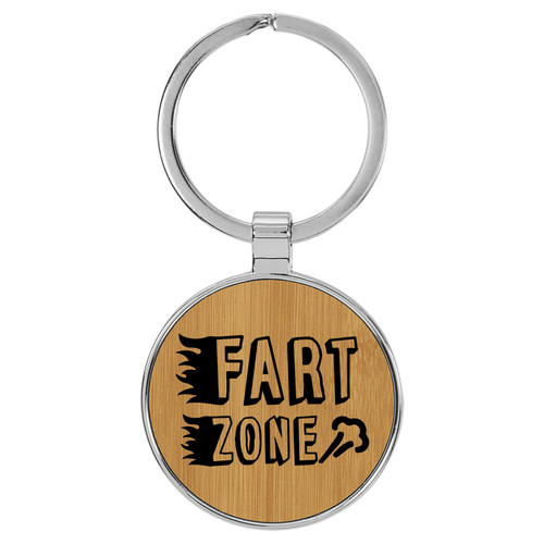 Enthoozies Fart Zone Passing Gas Funny Bamboo Laser Engraved Leatherette Keychain Backpack Pull - 1.5 x 3 Inches