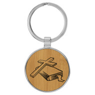 Enthoozies Holy Cross Bible Religious Bamboo Laser Engraved Leatherette Keychain Backpack Pull - 1.5 x 3 Inches
