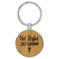 Enthoozies Not Perfect Just Forgiven Religious Bamboo Laser Engraved Leatherette Keychain Backpack Pull - 1.5 x 3 Inches