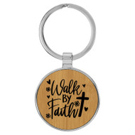 Enthoozies Walk by Faith Religious Bamboo 1.5" x 3" Laser Engraved Keychain Backpack Pull