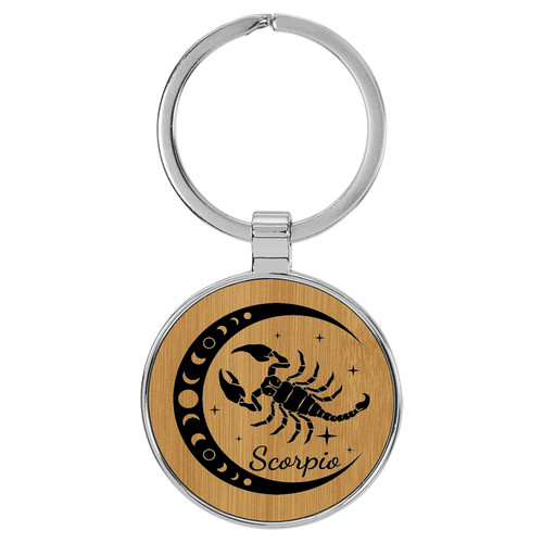 Enthoozies Scorpio Zodiac Sign Astrology Bamboo Laser Engraved Leatherette Keychain Backpack Pull - 1.5 x 3 Inches