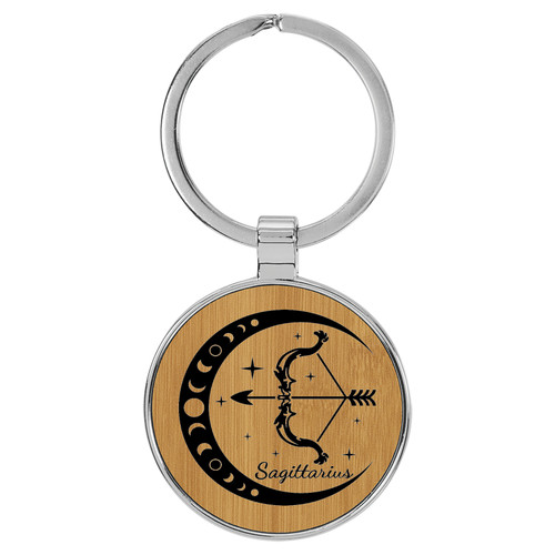Enthoozies Sagittarius Zodiac Sign Astrology Bamboo Laser Engraved Leatherette Keychain Backpack Pull - 1.5 x 3 Inches