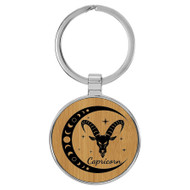 Enthoozies Capricorn Zodiac Sign Astrology Bamboo Laser Engraved Leatherette Keychain Backpack Pull - 1.5 x 3 Inches