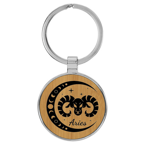 Enthoozies Aries Zodiac Sign Astrology Bamboo Laser Engraved Leatherette Keychain Backpack Pull - 1.5 x 3 Inches