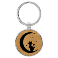 Enthoozies Cat Moon Bamboo 1.5" x 3" Laser Engraved Keychain Backpack Pull