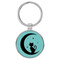 Enthoozies Cat Moon Teal  Laser Engraved Leatherette Keychain Backpack Pull - 1.5 x 3 Inches