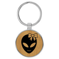 Enthoozies Happy Female Alien Bamboo Laser Engraved Leatherette Keychain Backpack Pull - 1.5 x 3 Inches