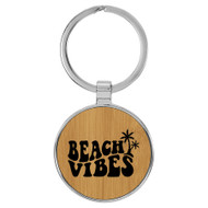 Enthoozies Beach Vibes Bamboo Laser Engraved Leatherette Keychain Backpack Pull - 1.5 x 3 Inches