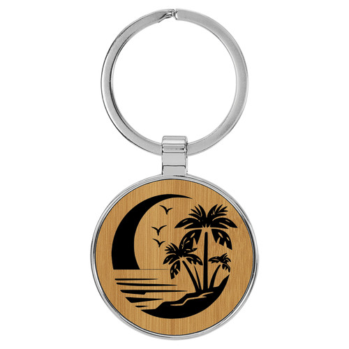 Enthoozies Beach Palm Trees Bamboo Laser Engraved Leatherette Keychain Backpack Pull - 1.5 x 3 Inches