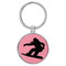 Enthoozies Female Snowboarder Silhouette Pink Laser Engraved Leatherette Keychain Backpack Pull - 1.5 x 3 Inches