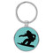 Enthoozies Female Snowboarder Silhouette Teal  Laser Engraved Leatherette Keychain Backpack Pull - 1.5 x 3 Inches