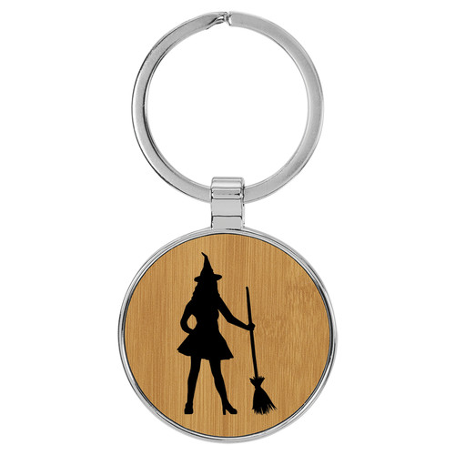 Enthoozies Sexy Witch Silhouette Bamboo Laser Engraved Leatherette Keychain Backpack Pull - 1.5 x 3 Inches