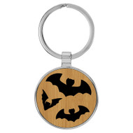 Enthoozies Bats Halloween Bamboo Laser Engraved Leatherette Keychain Backpack Pull - 1.5 x 3 Inches