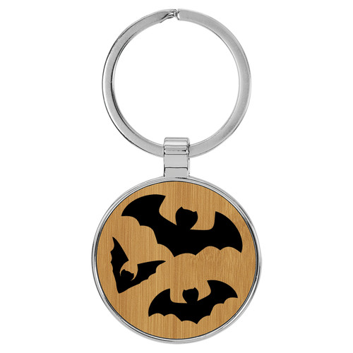 Enthoozies Bats Halloween Bamboo Laser Engraved Leatherette Keychain Backpack Pull - 1.5 x 3 Inches