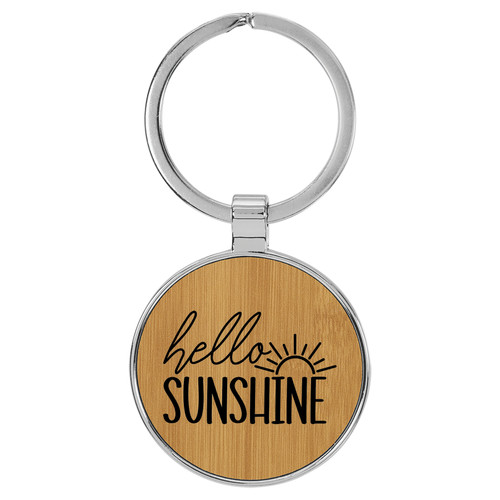 Enthoozies Hello Sunshine Bamboo Laser Engraved Leatherette Keychain Backpack Pull - 1.5 x 3 Inches