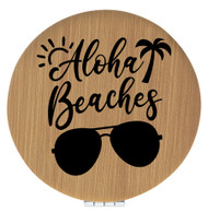 Enthoozies Aloha Beaches Bamboo Laser Engraved Leatherette Compact Mirror - Stylish and Practical Portable Makeup Mirror - 2.5 Inch Diameter