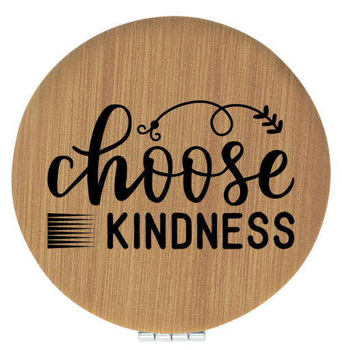Enthoozies Choose Kindness Bamboo Laser Engraved Leatherette Compact Mirror - Stylish and Practical Portable Makeup Mirror - 2.5 Inch Diameter