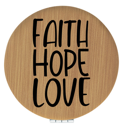 Enthoozies Faith Hope Love Religious Bamboo Laser Engraved Leatherette Compact Mirror - Stylish and Practical Portable Makeup Mirror - 2.5 Inch Diameter