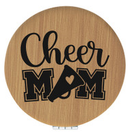 Enthoozies Cheer Mom Bamboo Laser Engraved Leatherette Compact Mirror - Stylish and Practical Portable Makeup Mirror - 2.5 Inch Diameter