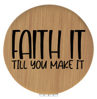 Enthoozies Faith It Till You Make It Religious Bamboo Laser Engraved Leatherette Compact Mirror - Stylish and Practical Portable Makeup Mirror - 2.5 Inch Diameter