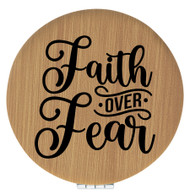 Enthoozies Faith Over Fear Religious Bamboo Laser Engraved Leatherette Compact Mirror - Stylish and Practical Portable Makeup Mirror - 2.5 Inch Diameter