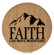 Enthoozies Faith Can Move Mountains Religious Bamboo Laser Engraved Leatherette Compact Mirror - Stylish and Practical Portable Makeup Mirror - 2.5 Inch Diameter