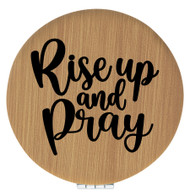 Enthoozies Rise up and Pray Religious Bamboo Laser Engraved Leatherette Compact Mirror - Stylish and Practical Portable Makeup Mirror - 2.5 Inch Diameter