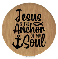 Enthoozies Jesus is the Anchor of My Soul Religious Bamboo Laser Engraved Leatherette Compact Mirror - Stylish and Practical Portable Makeup Mirror - 2.5 Inch Diameter