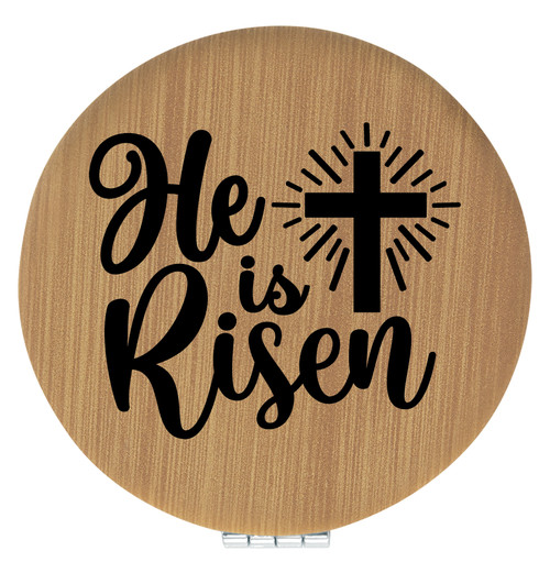 Enthoozies He Is Risen Religious Bamboo Laser Engraved Leatherette Compact Mirror - Stylish and Practical Portable Makeup Mirror - 2.5 Inch Diameter
