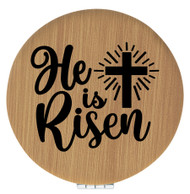 Enthoozies He Is Risen Religious Bamboo 2.5" Diameter Laser Engraved Leatherette Compact Mirror