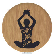 Enthoozies Coffee and Yoga Bamboo Laser Engraved Leatherette Compact Mirror - Stylish and Practical Portable Makeup Mirror - 2.5 Inch Diameter