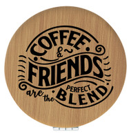 Enthoozies Coffee and Friends are the Perfect Blend Bamboo Laser Engraved Leatherette Compact Mirror - Stylish and Practical Portable Makeup Mirror - 2.5 Inch Diameter